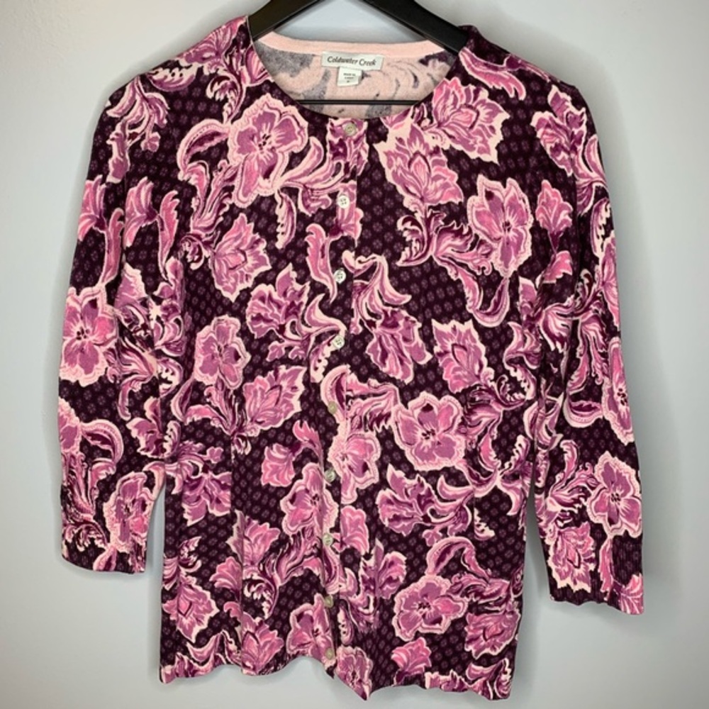 Coldwater Creek Floral‎ Filagree Printed Cardigan Size S